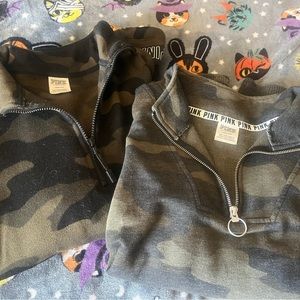 (2) VS PINK camo half zip sweatshirts